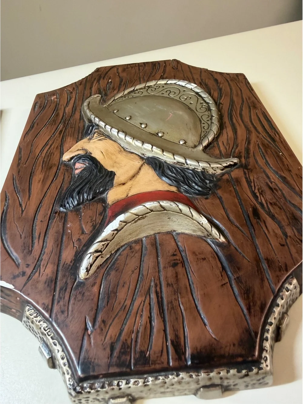 Vintage Pair of Decorative Plaques with Bearded Man in Helmet Design